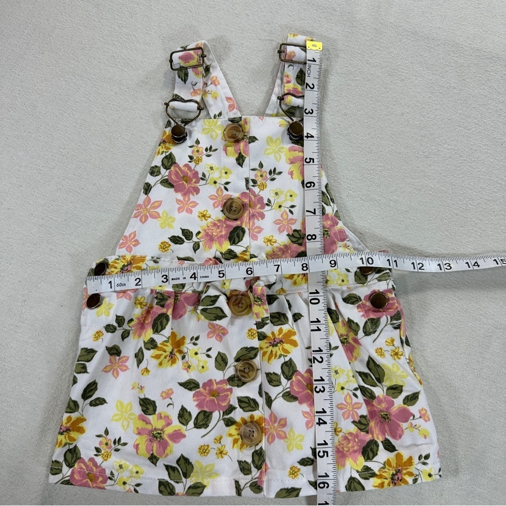 Little Lass Pastel Floral Overall Dress with Heart Clasps. Sz 18M - Picture 3 of 7